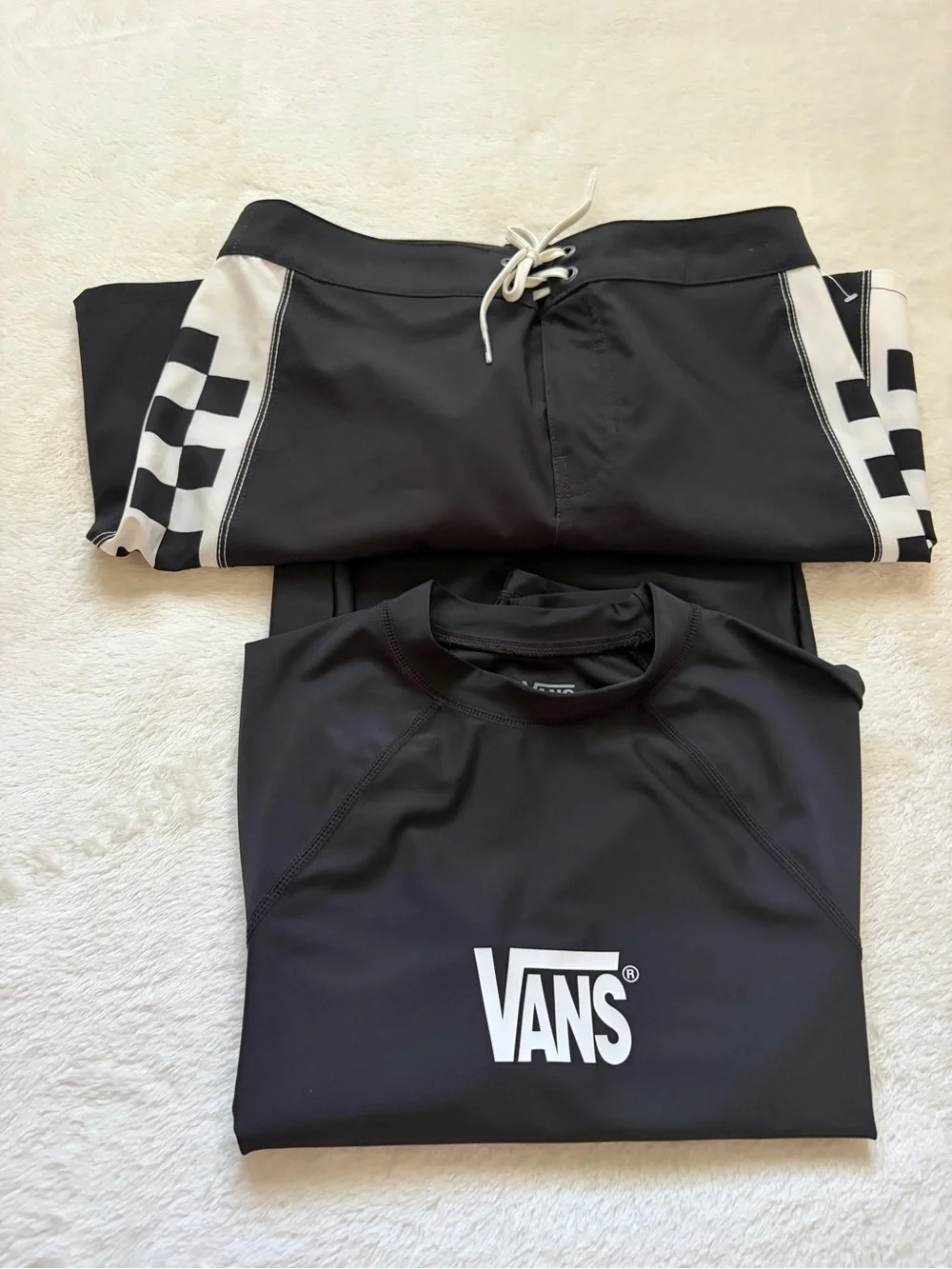 Vans Black and White Checkered Kids Long sleeve shirt and shorts set.